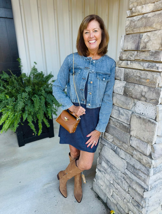 Just Black/ Collarless Jean Jacket/ Medium