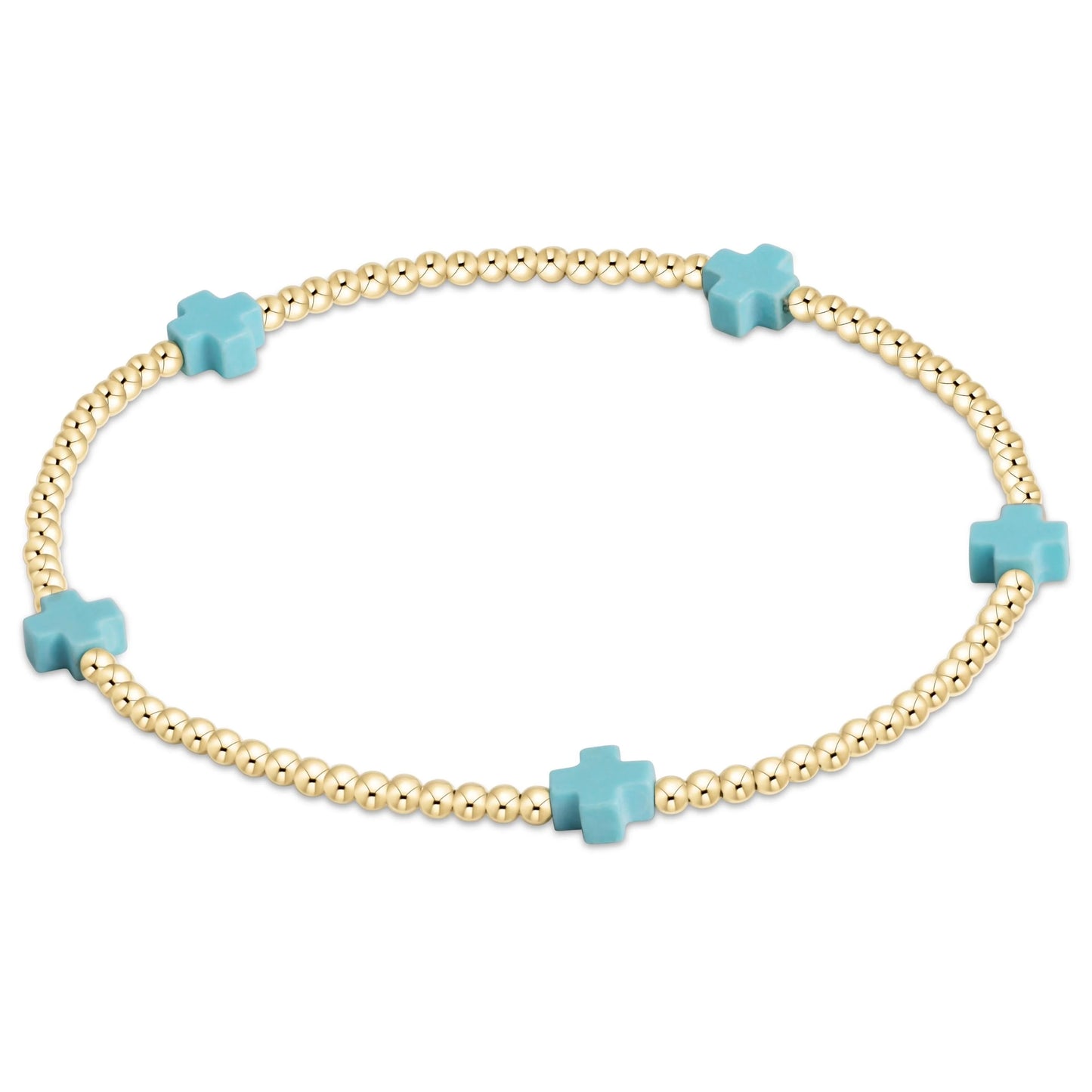 ENewton/ Signature Cross Small 2MM Gold Bracelet-Turquoise