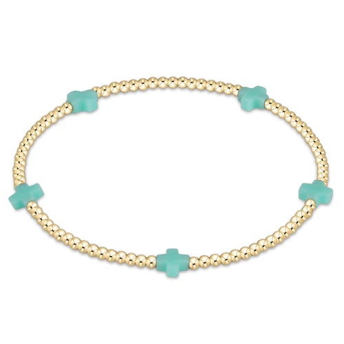 ENewton/ Signature Cross Small Gold Pattern 2MM Bead Bracelet-Mint