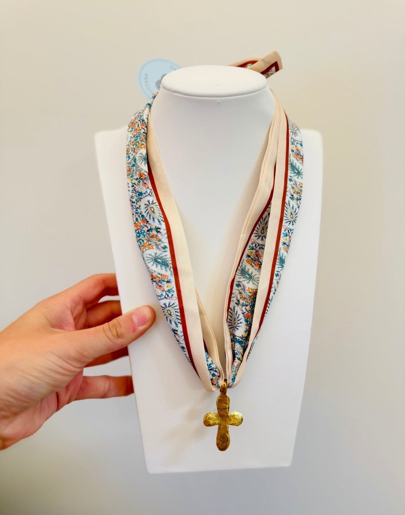 BPD/ Scarf I Necklace/ Gold Cross Charm