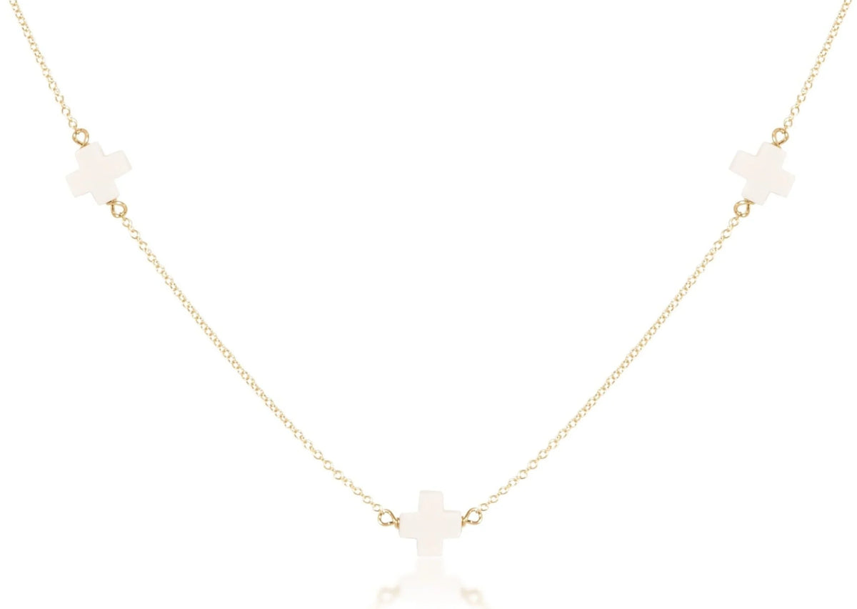 ENewton/ 15" Choker Simplicity Chain Gold-Signature Cross Off-White