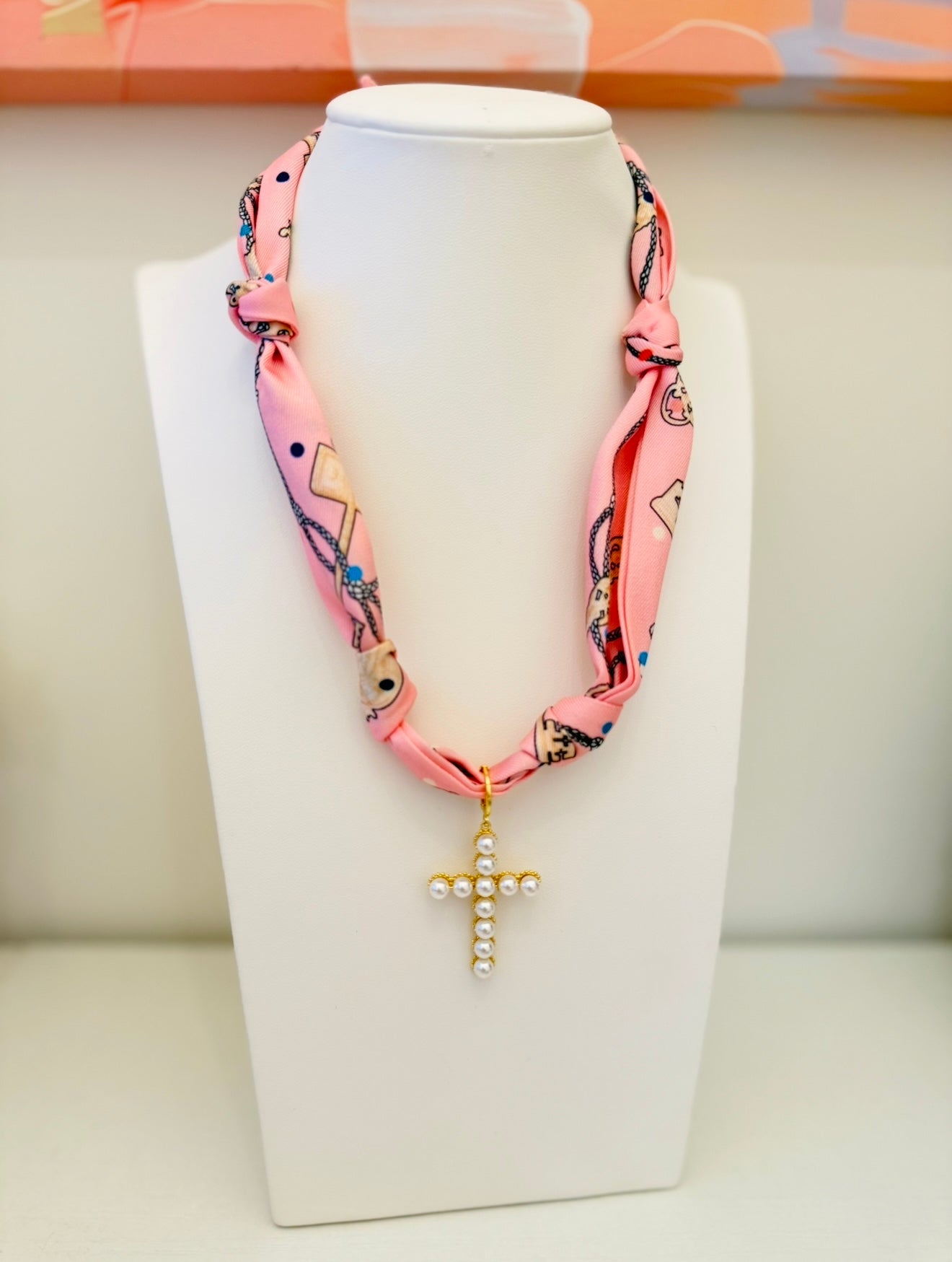 The Create Your Own Necklace-Scarf CC-Pearl Cross