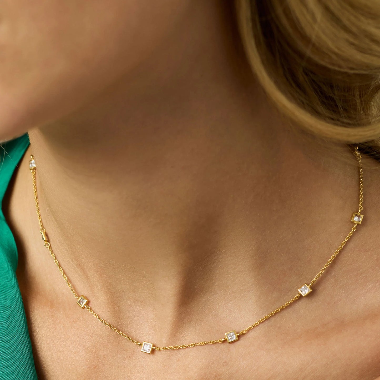 Julie Vos/ Jolie Delicate Station Necklace/ Clear Cubic Zirconia