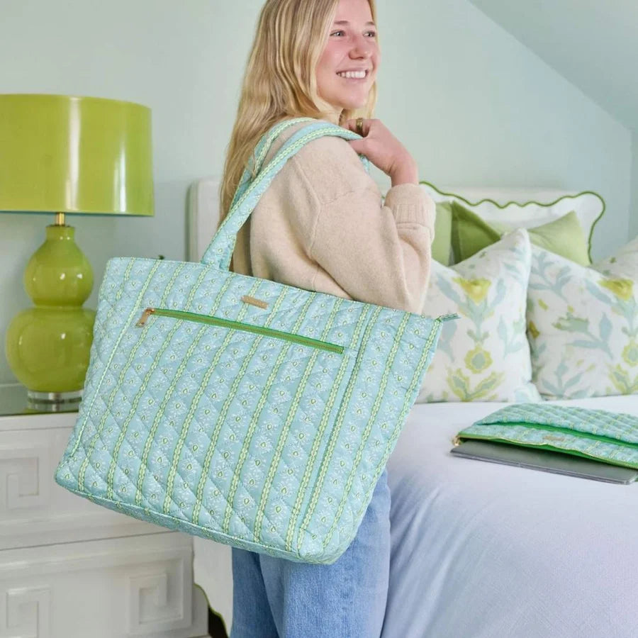 Laura Park/ Quilted Tote Bag/ Rosemary Stripe Blue