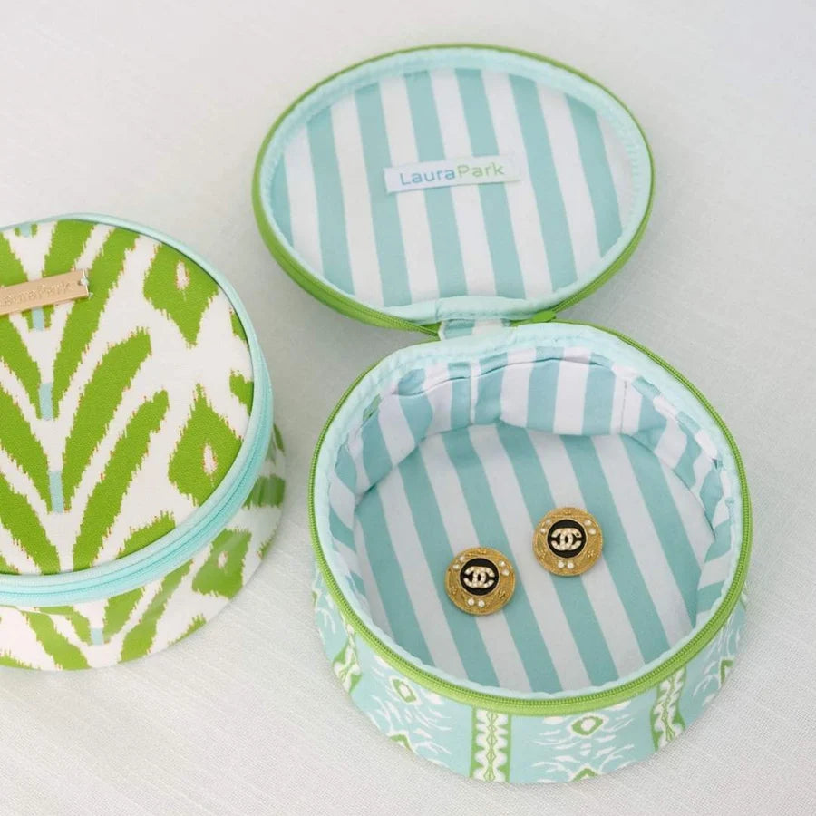 Laura Park/ Round Jewelry Case/ Rosemary Stripe Blue
