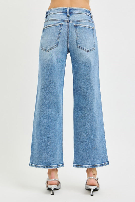 Risen/ HR Crop Wide Jean w/ Embroidery