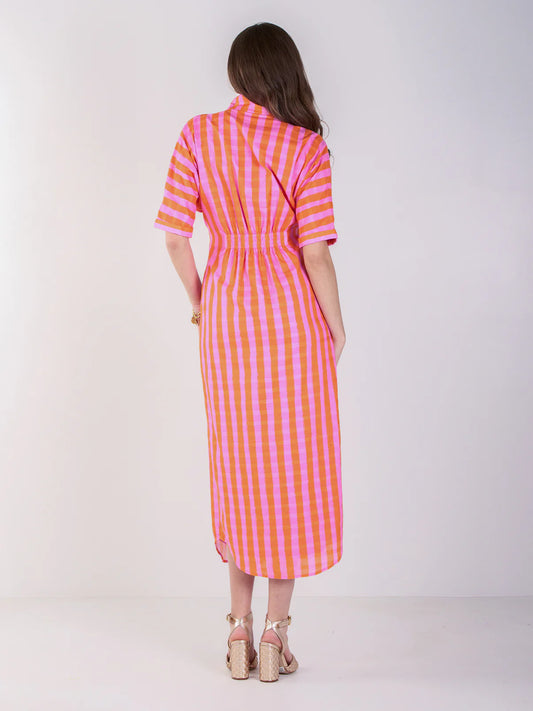 Emily McCarthy/ Georgia Dress/ Coral Pink Stripe