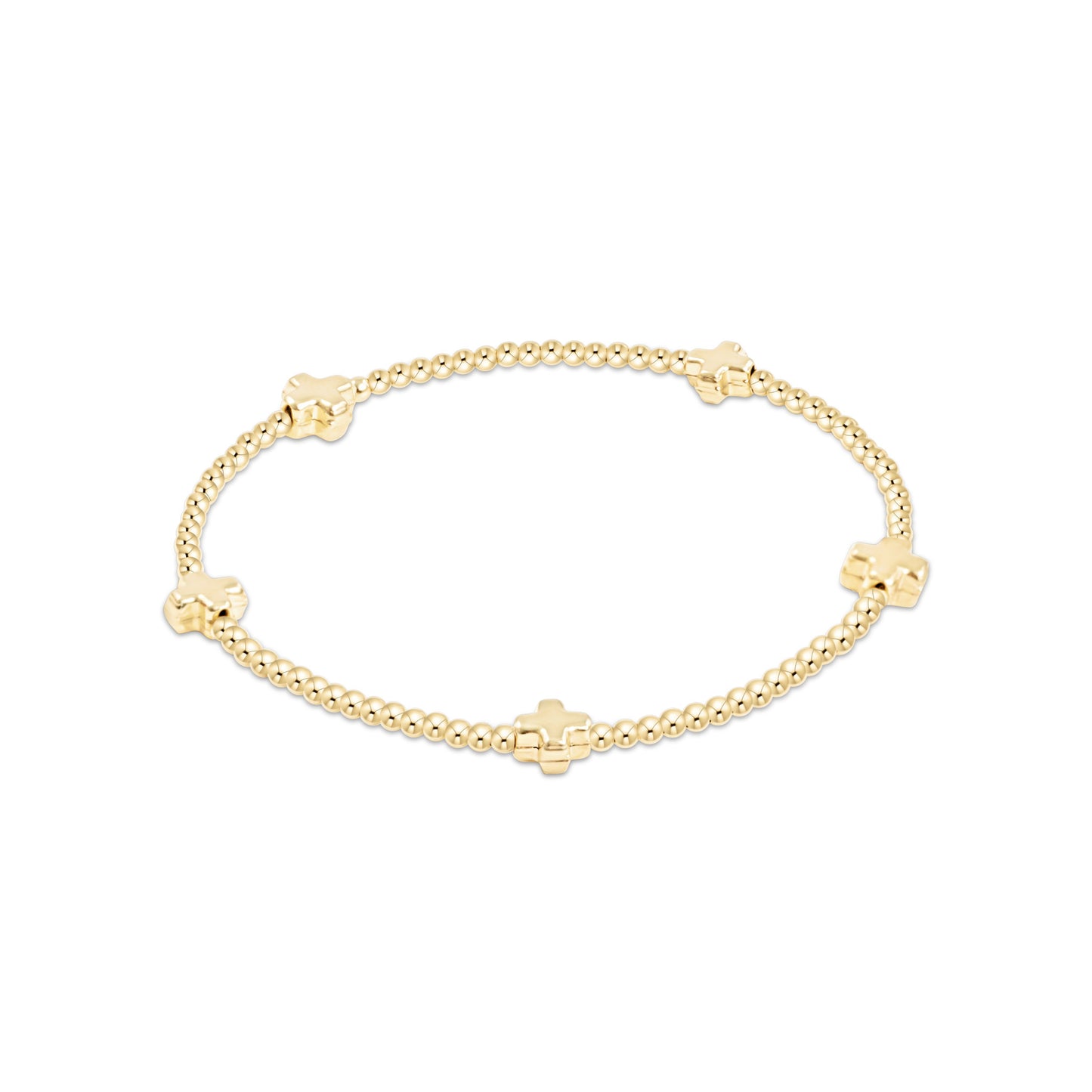 ENewton/ Signature Cross Small Gold Pattern 2MM Bead Bracelet