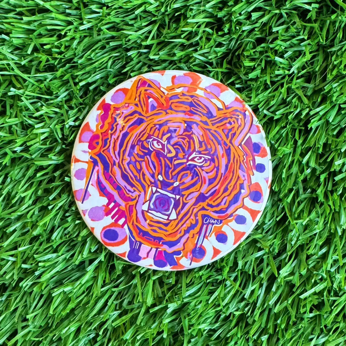The Purple + Orange Tiger Button