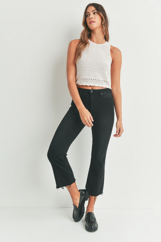 Just Black/ HR Crop Flare Distressed Hem