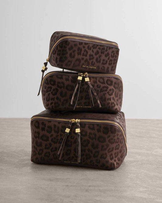 Katie Loxton/ The Soho Medium Makeup + Toiletry Bag/ Chocolate Leopard