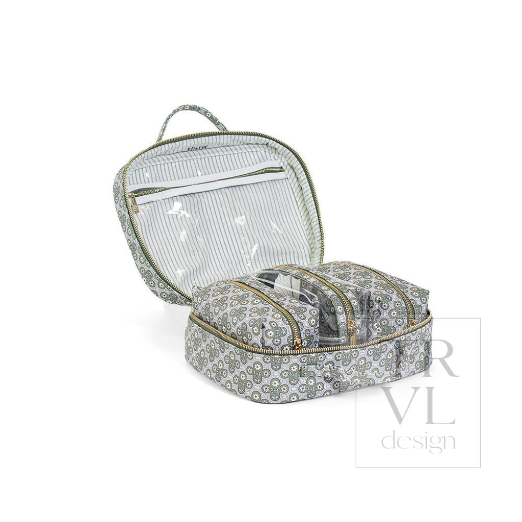LUXE TRVL 2 Cosmetic Toiletry Case - SURREY with Green Pinstripe Liner - Cosmetic & Toiletry Bags