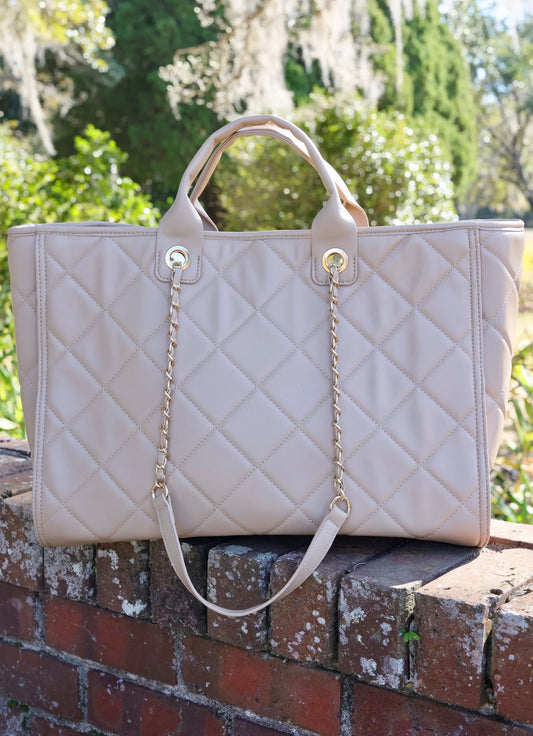 The Melissa Tote Bag/ Tan Quilted LD
