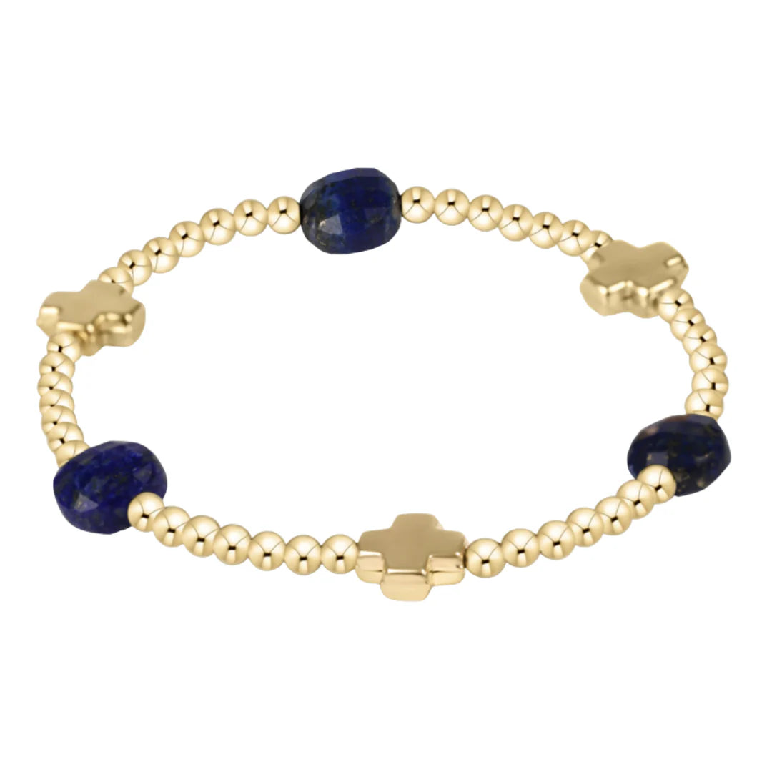 ENewton/ Signature Cross Admire Gold Pattern 3MM Bead Bracelet-Lapis