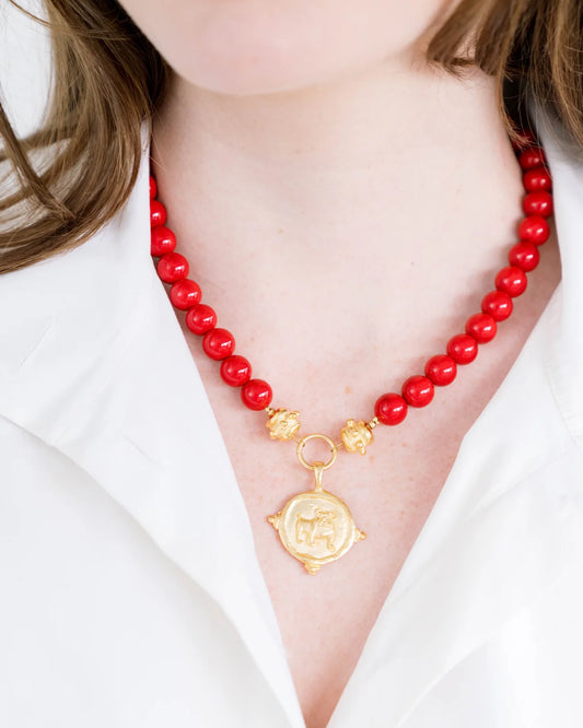 Susan Shaw/ Bulldog + Red Coral Necklace