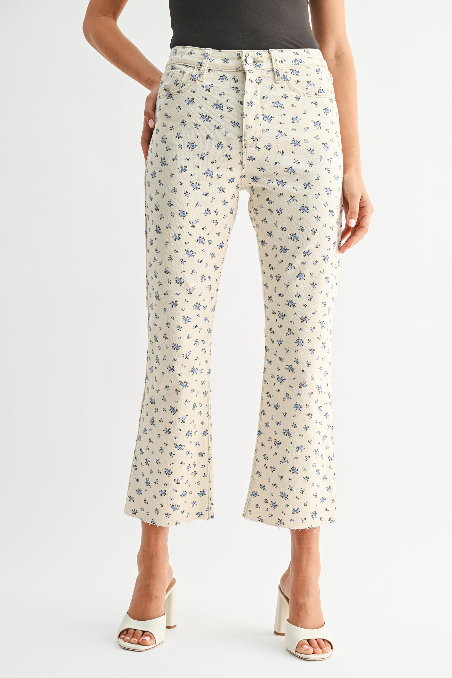 Just Black/ HR Tonal Crop Flare/ Flower Print