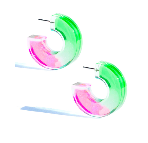 Chunky Glitter Lucite Open Hoop Earring