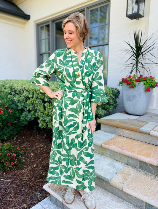 Jade/ The Button Pleated Midi/ Ivory Fern