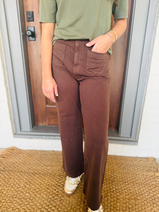 Just Black/ Patch Pocket Wide Leg/ Dark Brown