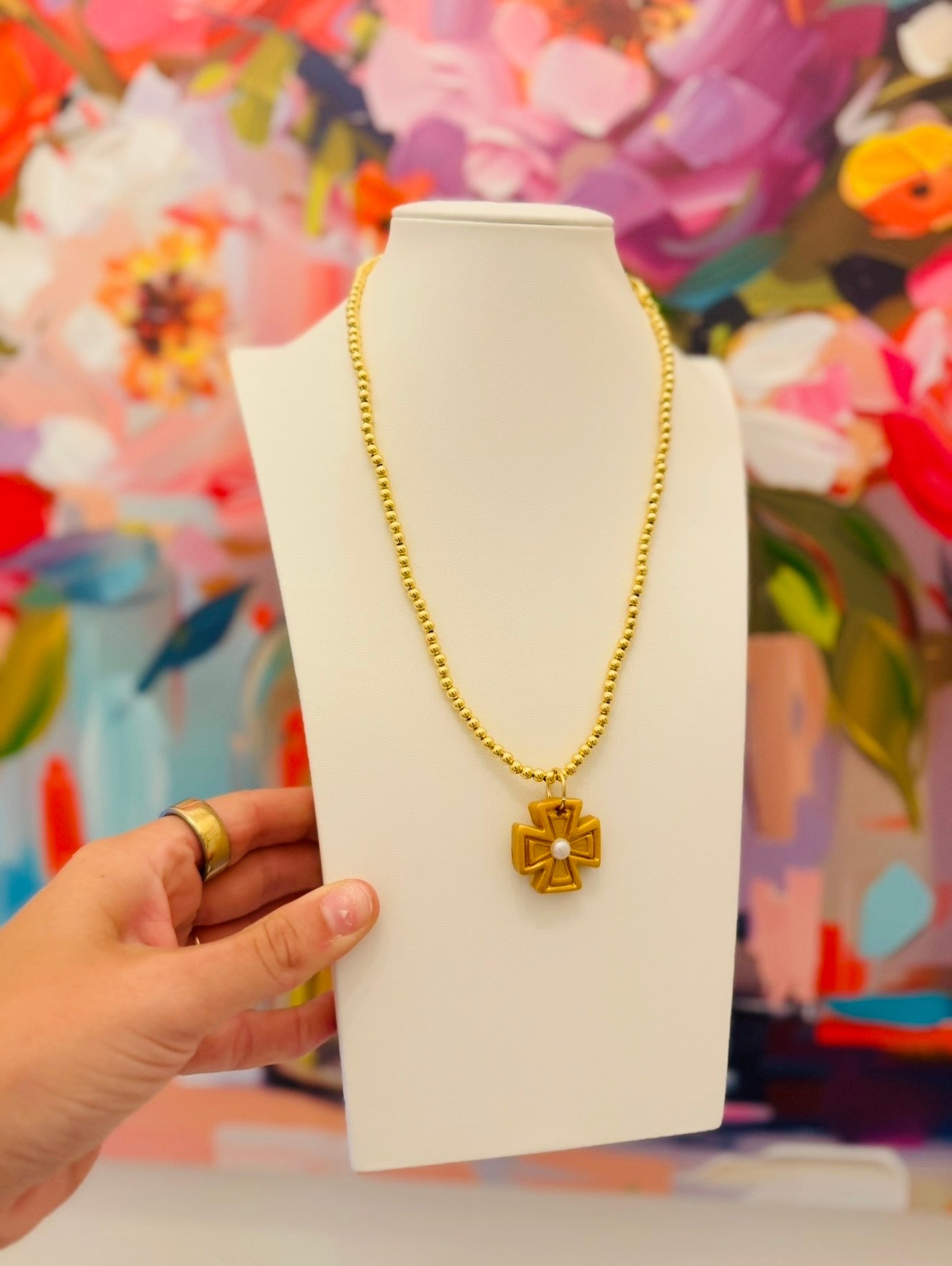 Hidden Truth Jewelry/ The Gold Beaded Necklace + Anna Cross