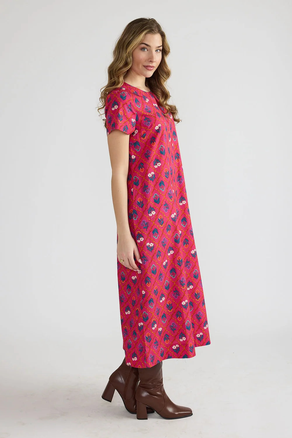 Double A/ The Ellie Dress/ Fuchsia Lattice