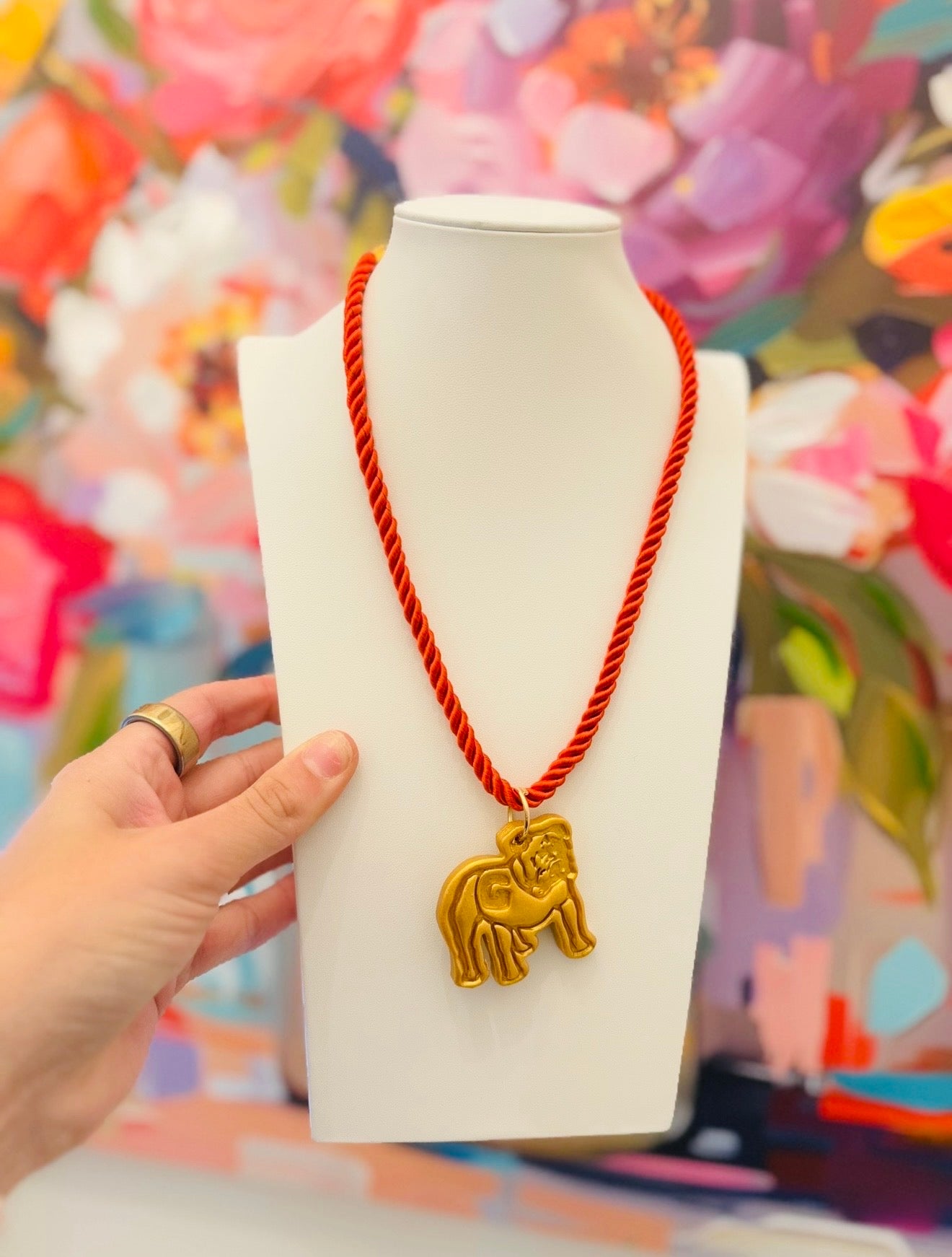 Hidden Truth Jewelry/ Red Rope Necklace + Medium Bulldog