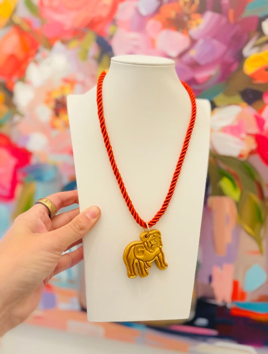 Hidden Truth Jewelry/ Red Rope Necklace + Medium Bulldog