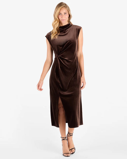 Jude Connally/ The Autumn Stretch Velvet Dress/ Espresso