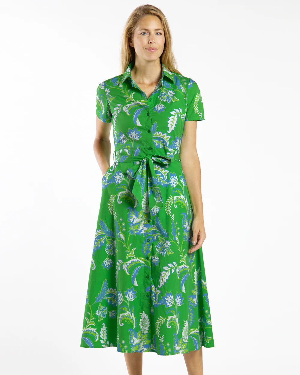 Jude Connally/ The Glenda Stretch Poplin Dress/ Feathered Floral Grass/ FINAL SALE