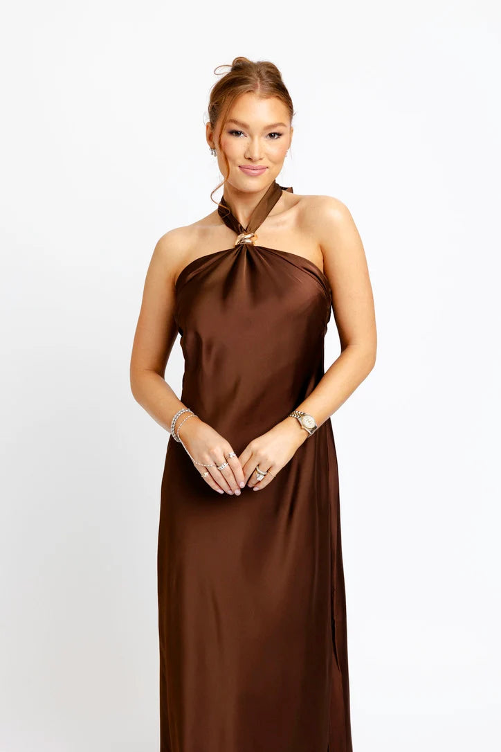 Karlie/ The Sawyer Satin Halter Maxi/ Brown