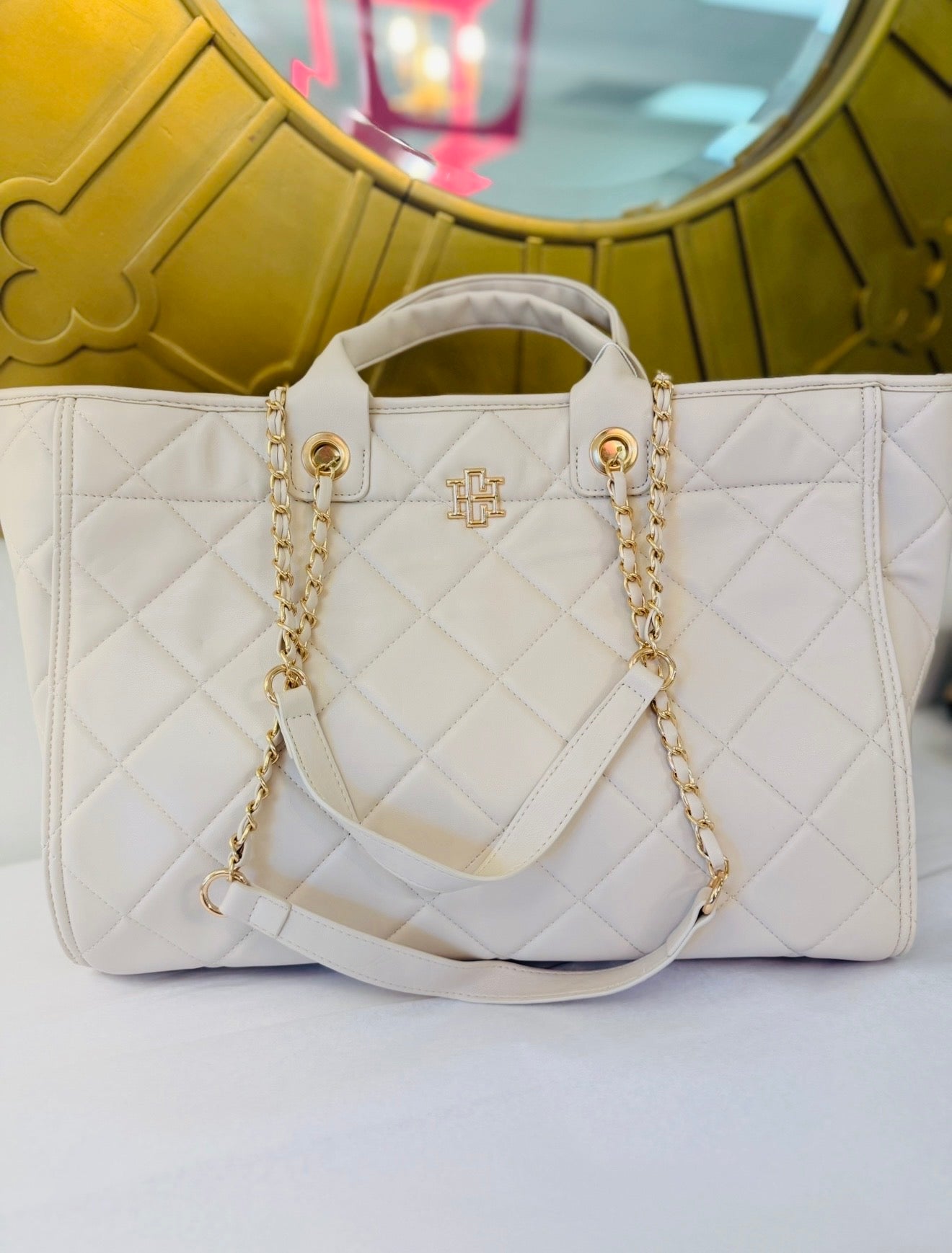 The Melissa Tote Bag/ Cream Quilted