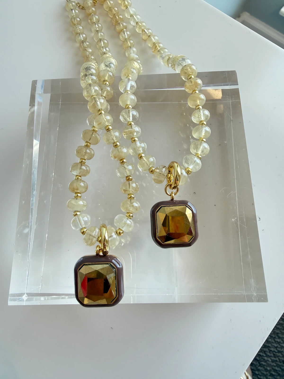 Smith & Co/ Harvest Pendant Beaded Necklace-Toasted Almond