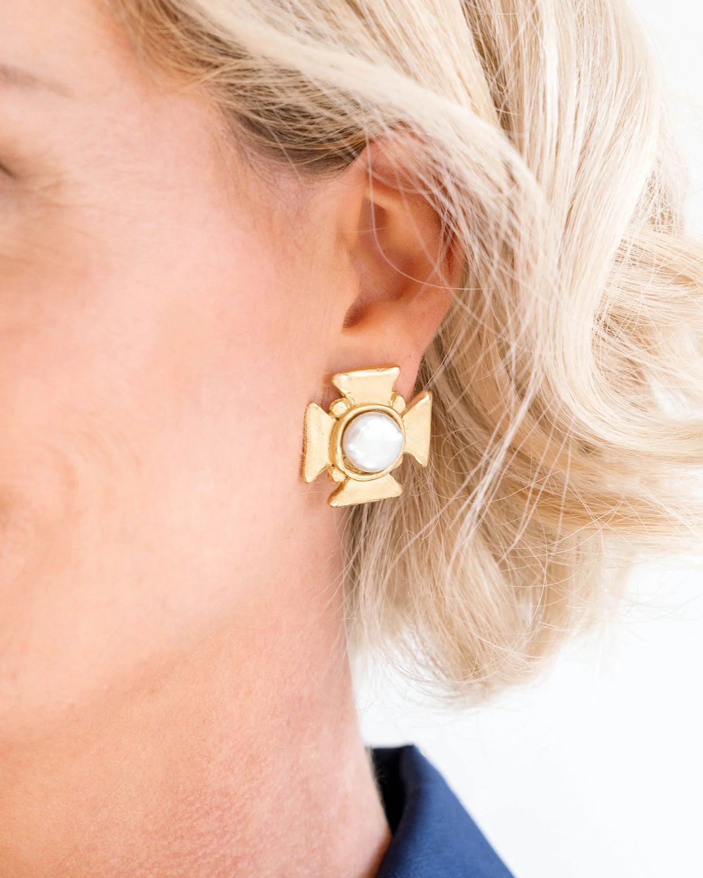 Susan Shaw/ Maltese Cross Pearl Studs