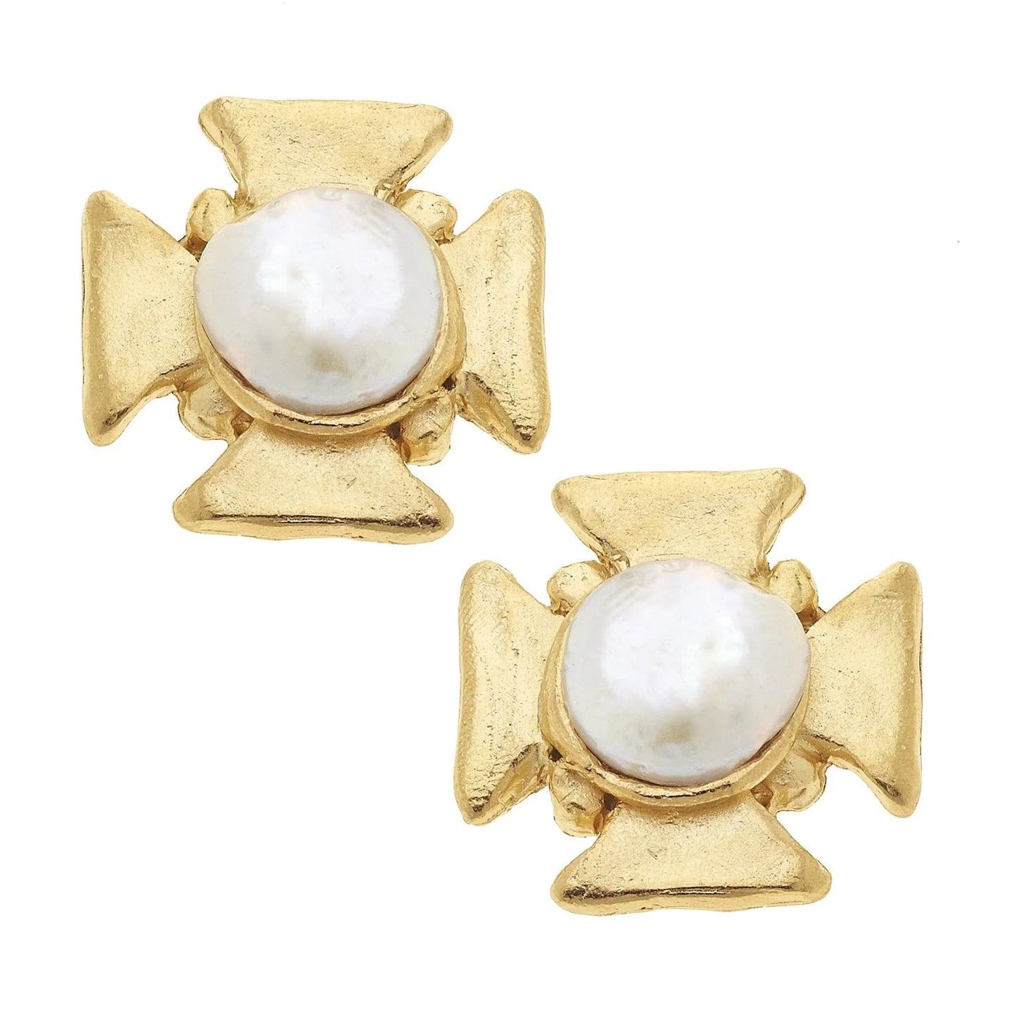 Susan Shaw/ Maltese Cross Pearl Studs