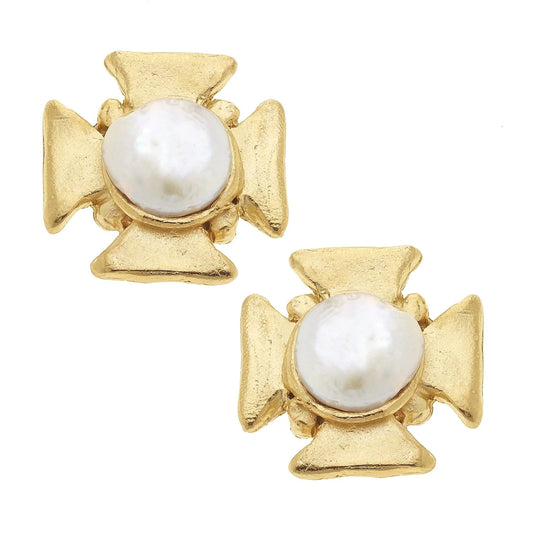 Susan Shaw/ Maltese Cross Pearl Studs