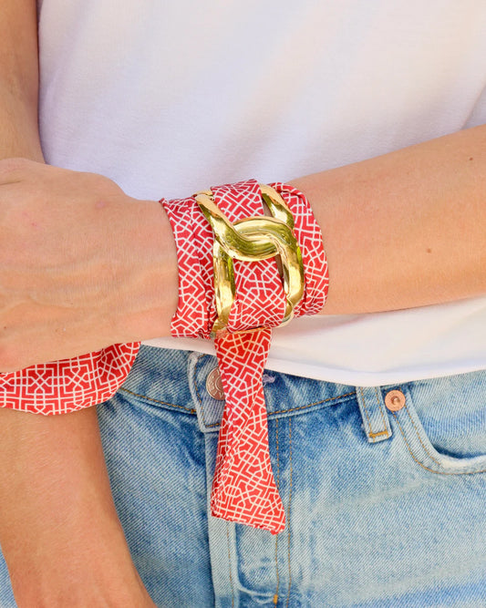 The Serafina Scarf Bracelet/ Red + White Geo