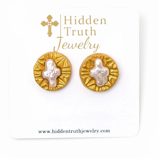 Hidden Truth Jewelry/ Mother of Pearl Cross Studs