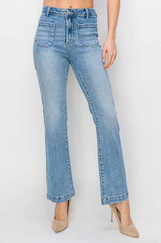 Risen/ HR Ankle Bootcut Patched Pocket Jeans