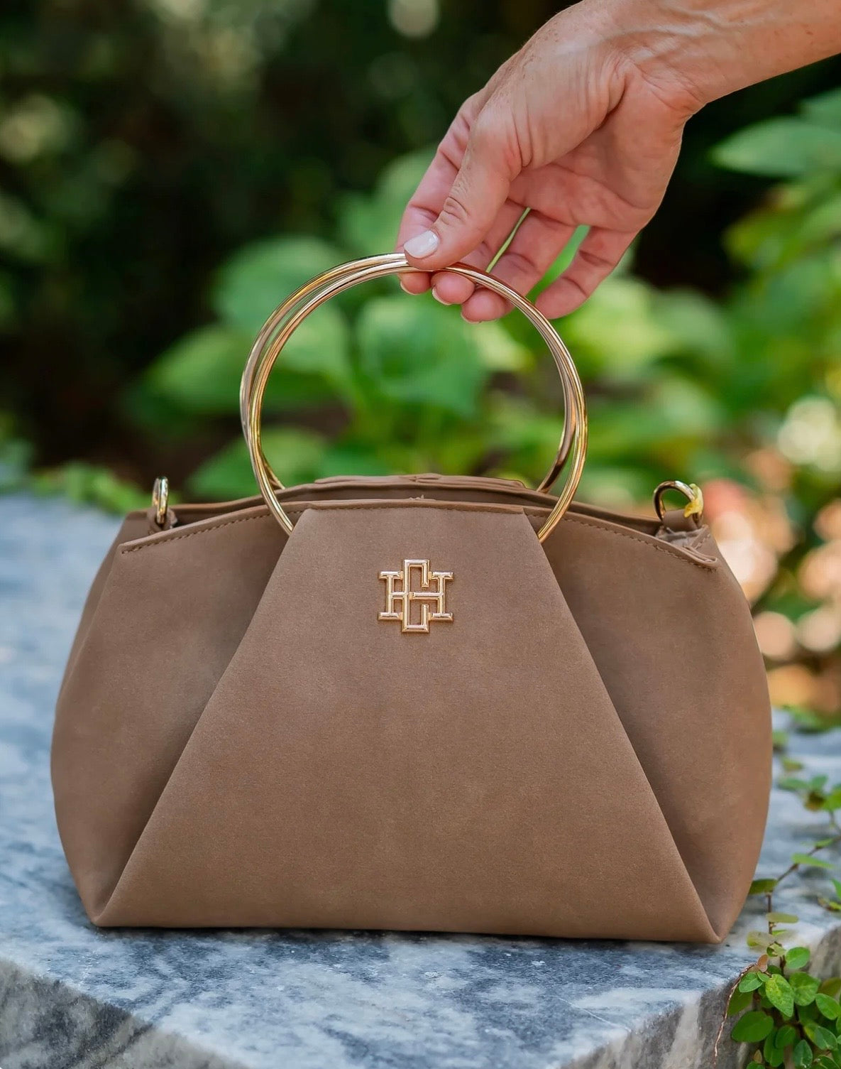The Brooks Bag w/ Rings/ Latte Suede