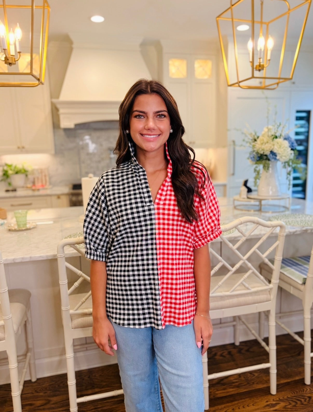 The Sloan Top/ Red + Black Gingham
