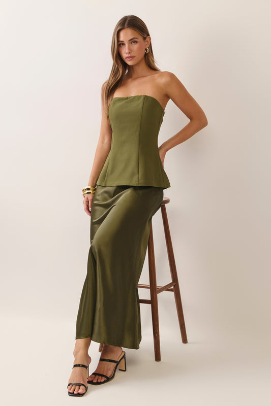 The Sela Satin Strapless Dress