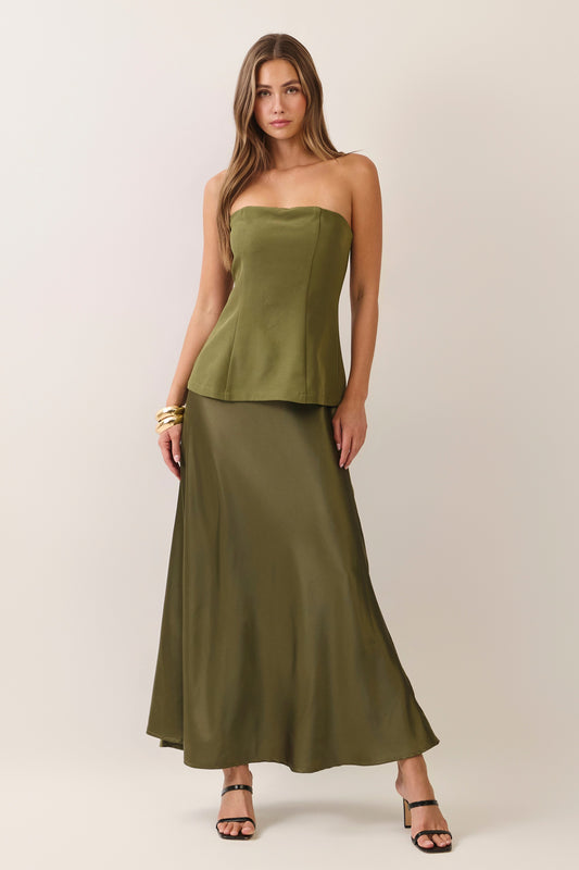 The Sela Satin Strapless Dress