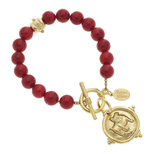 Susan Shaw/ Bulldog + Red Coral Bracelet