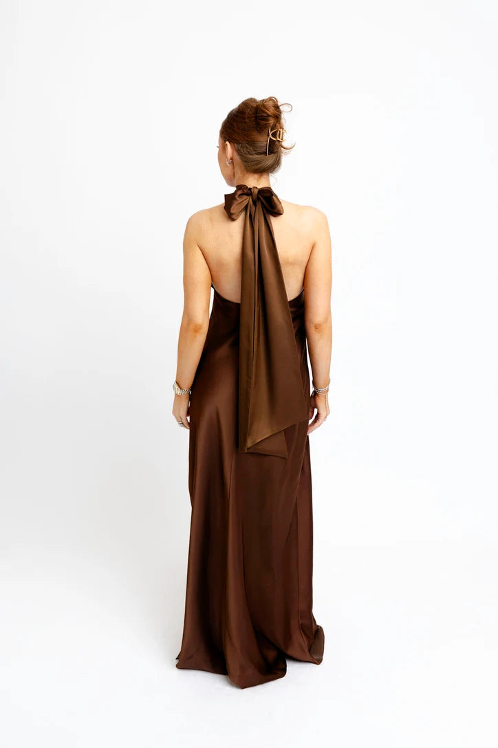 Karlie/ The Sawyer Satin Halter Maxi/ Brown