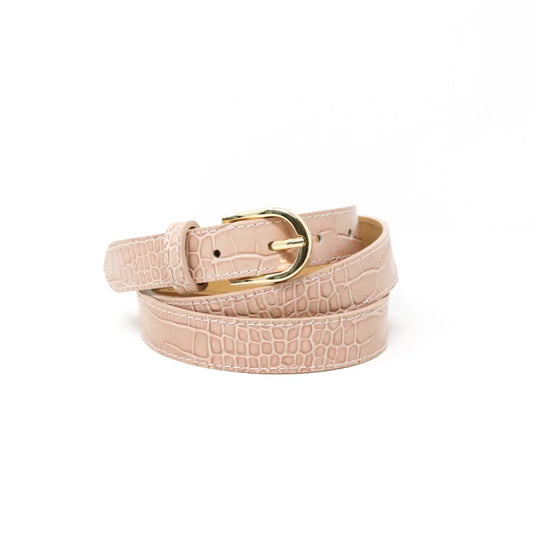 The Colo Croc Leather Belt/ Nude
