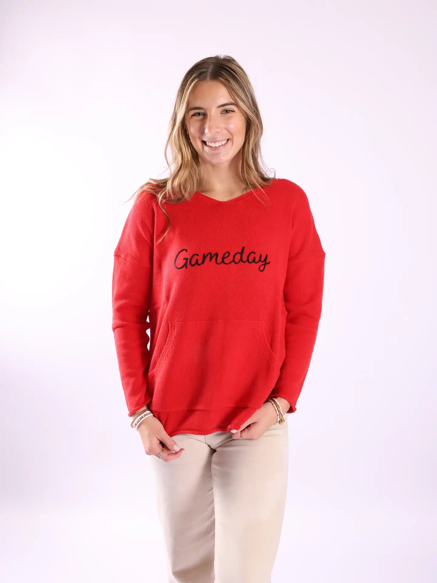 The Gameday Pocket Sweater/Red + Black