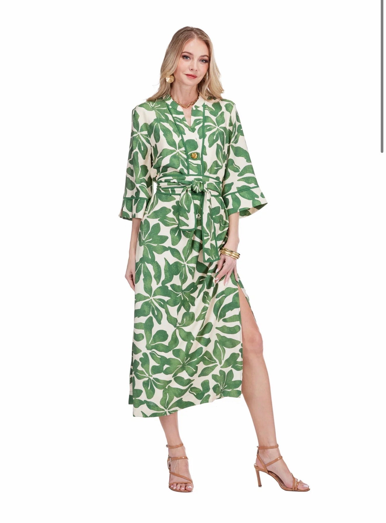 Jade/ The Button Pleated Midi/ Ivory Fern