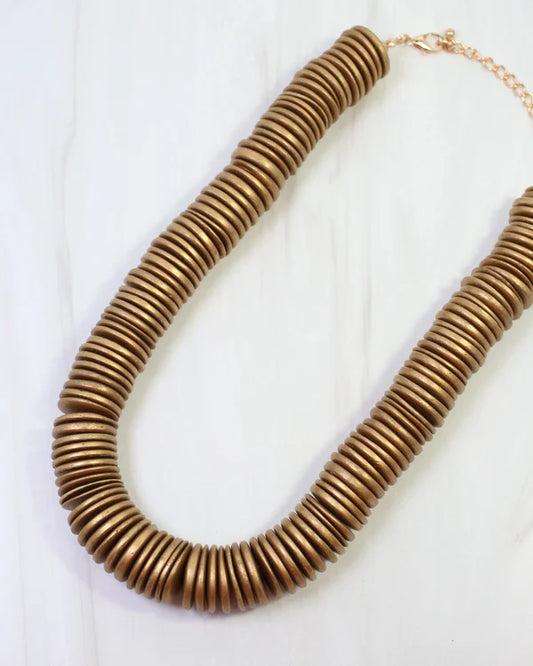 The Lenora Wood Disk Beaded Necklace