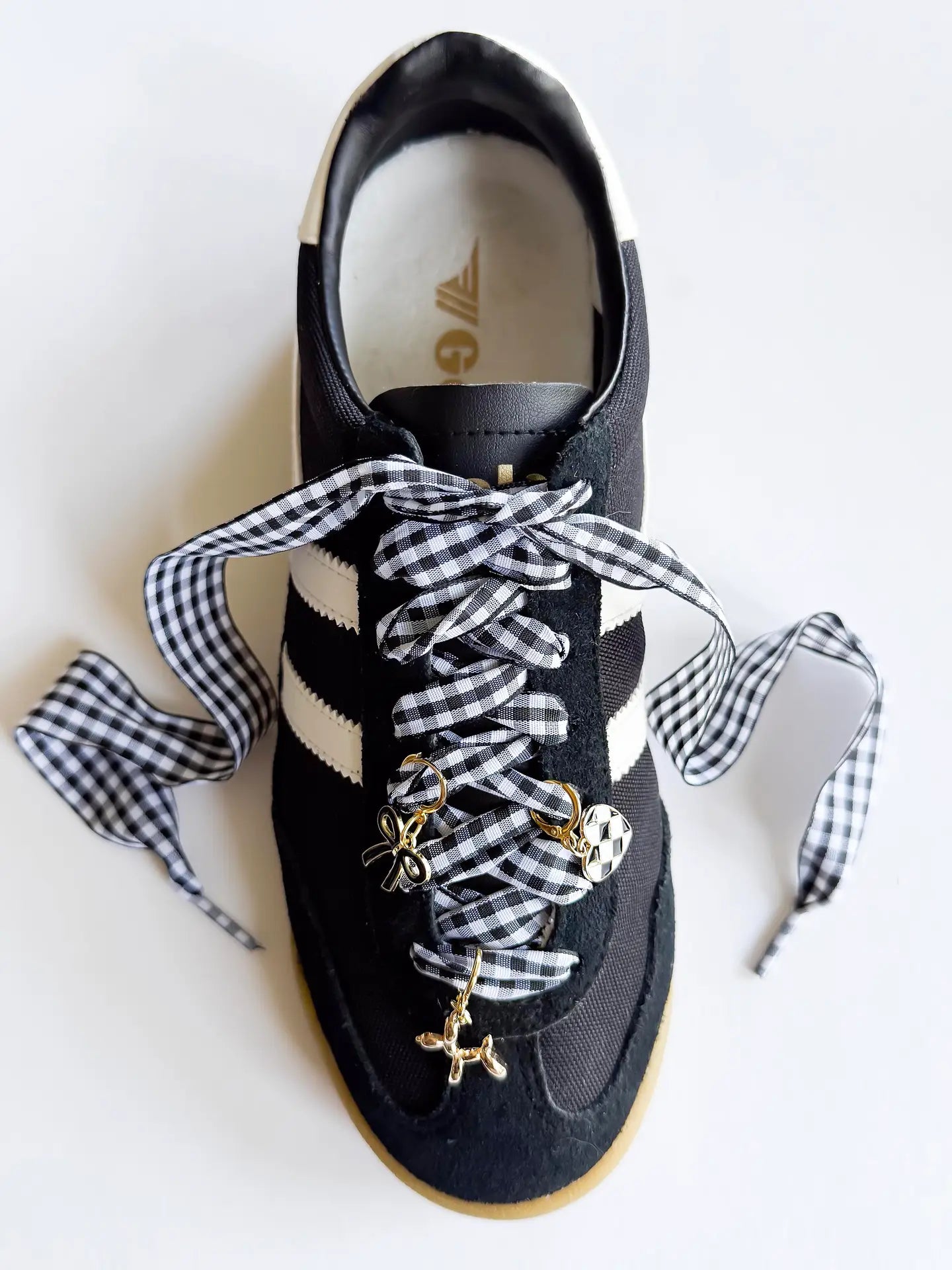 The Sneaker Charm & Lace Set/ Black Gingham