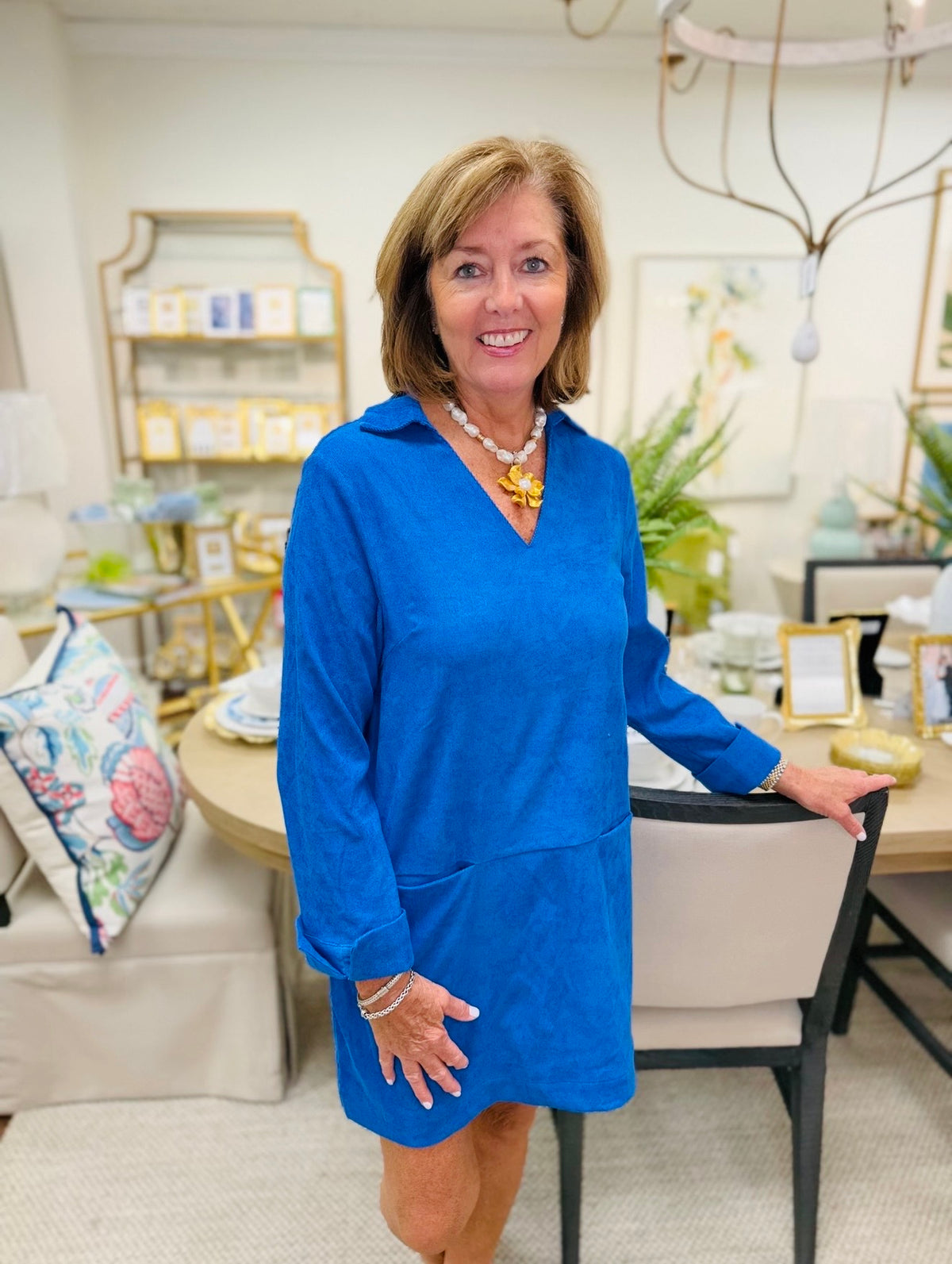 Joy + Joy/ The Savanna Split Neck Dress/ Royal
